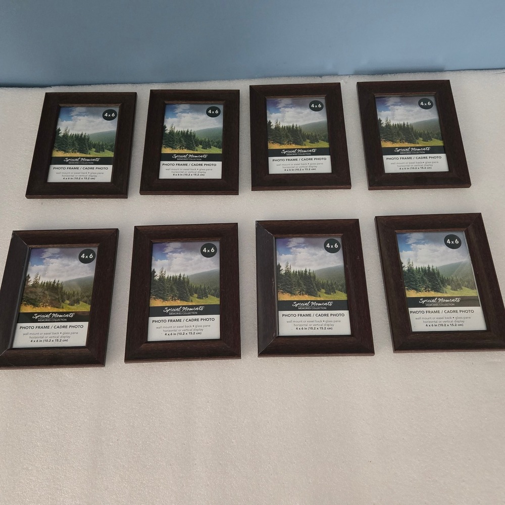 8 Pack Special Moments 4x6 Photo Frames Dark Brown Wood Grain Glass Front Bulk